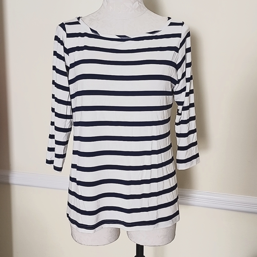 Yala 3/4 sleeve bamboo striped tee L